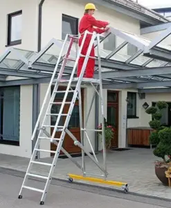 Günzburger Steigtechnik Aluminium Podestleiter fahrbar – klappbar