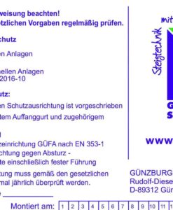 Kennzeichnungsschild für Steigschutzeinrichtung f. Steigschutz