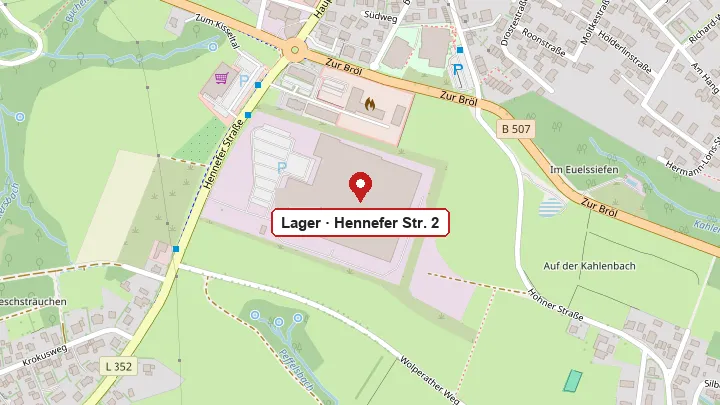 Kartenausschnitt mit dem Lager Hennefer Str. 2 in Neunkirchen-Seelscheid